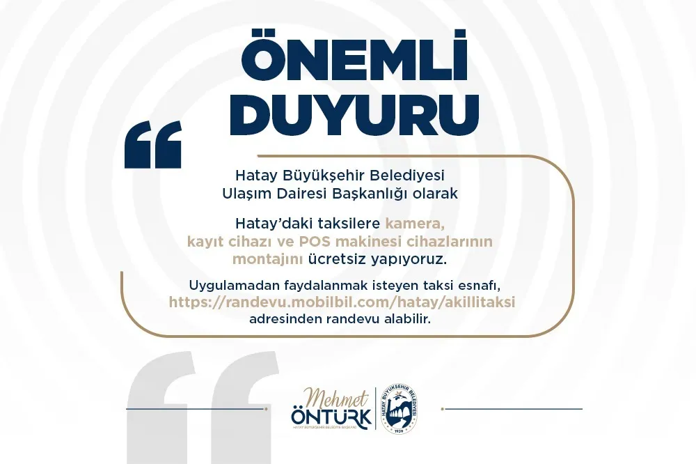 HATAY TAKSİLERİNDE DİJİTAL DÖNÜŞÜM BAŞLIYOR