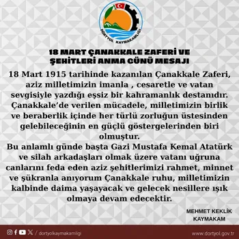 DÖRTYOL KAYMAKAMI MEHMET KEKLİK’TEN 18 MART MESAJI